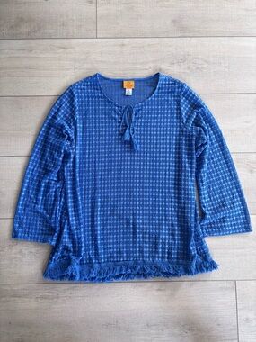 Ruby Rd. Blue Tassel Hem Knit Swim Coverup Top w/ Tassles Size 1X